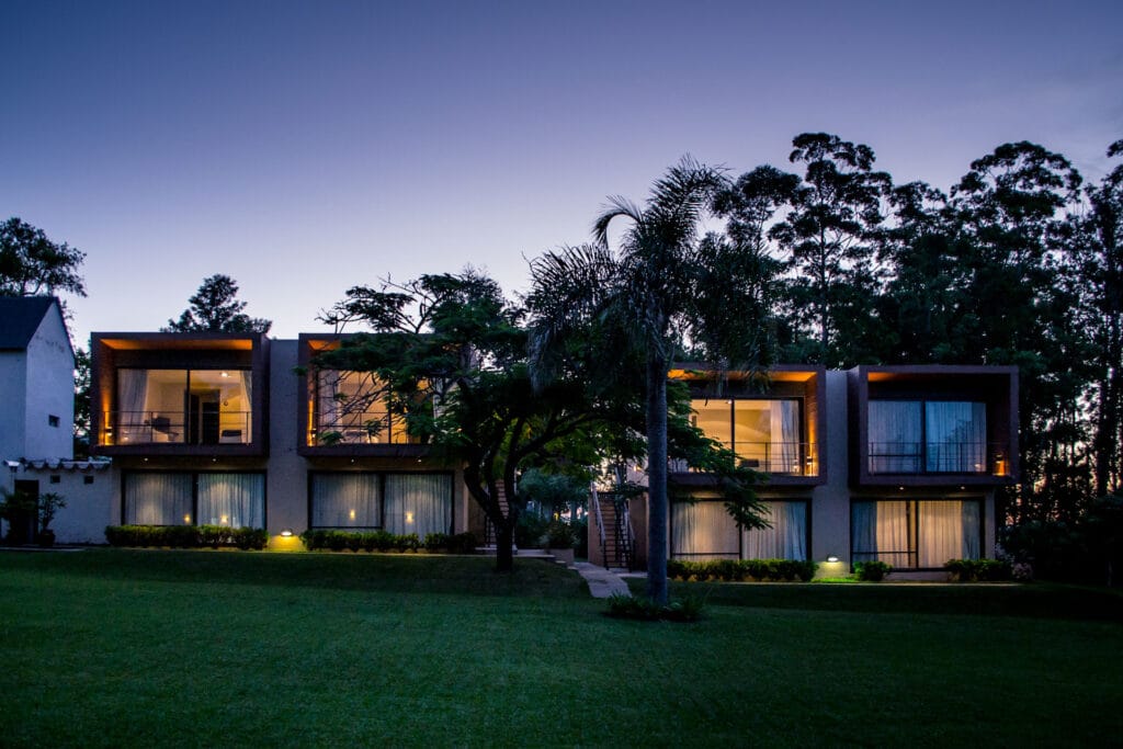 a building with trees in the background